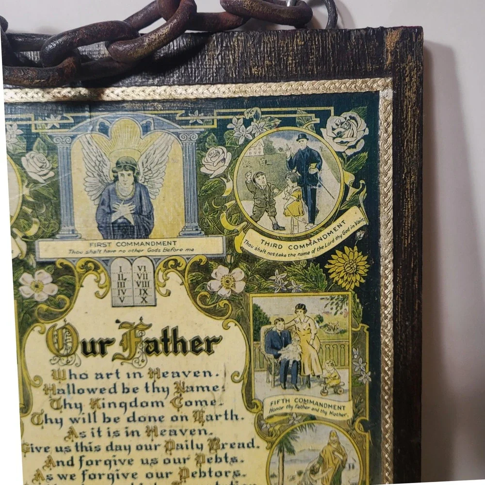 Vintage 1925 Wilson Chemical Co Tyrone PA Lords Prayer Ten Commandments Plaque